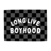 Checkered flag with 'LONG LIVE BOYHOOD' text on a white background