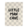 Checkered blanket with 'LITTLE MAN CAVE' text on a white background